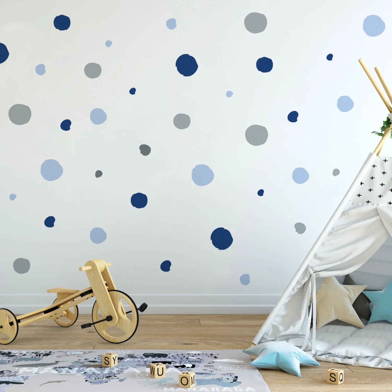 Blue &amp; Grey Polka Dot Wall Decal - Decals Dots