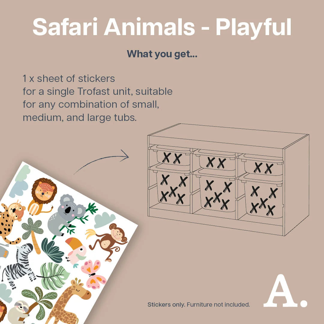 Safari Animals Playful - Storage Tub Decals